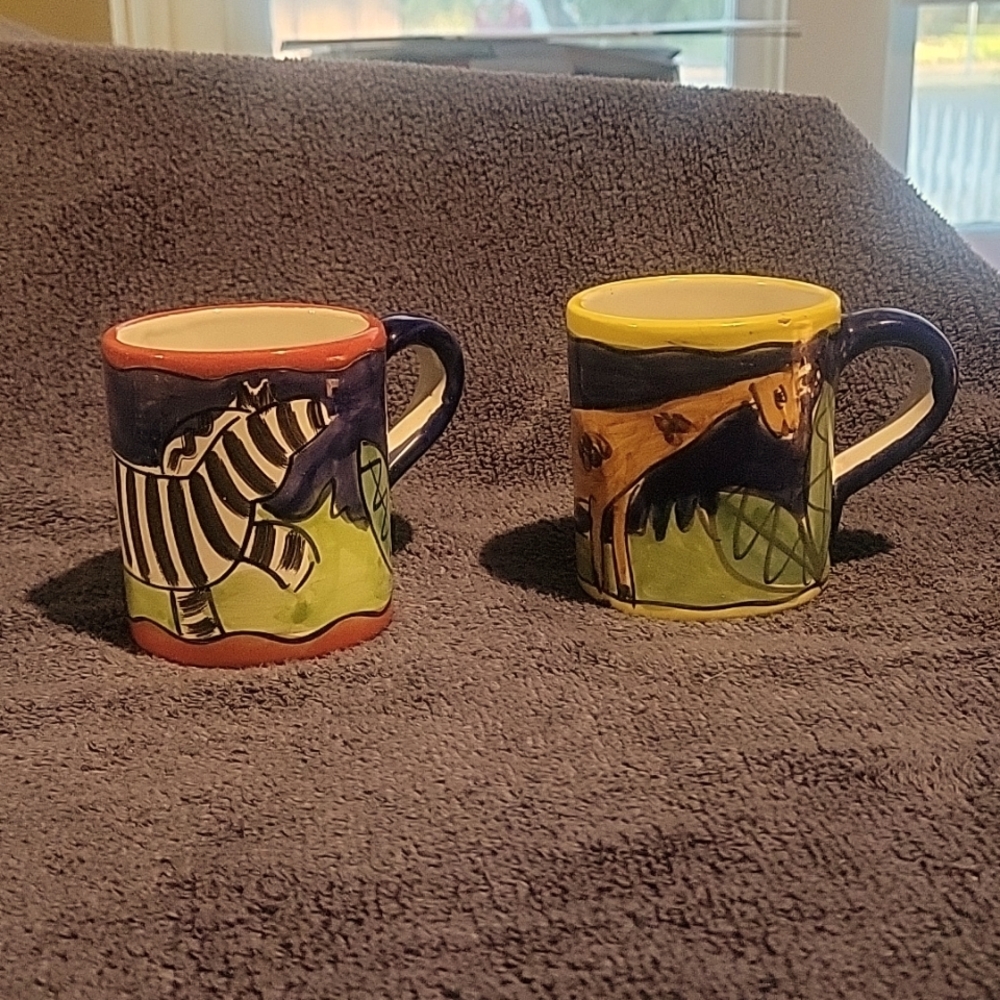 Starbucks hand painted Not Microwave use made in Italy 2 mugs used.